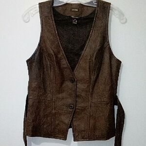 Danier Vintage Dark Brown Leather Button Up Vest with Side Ties